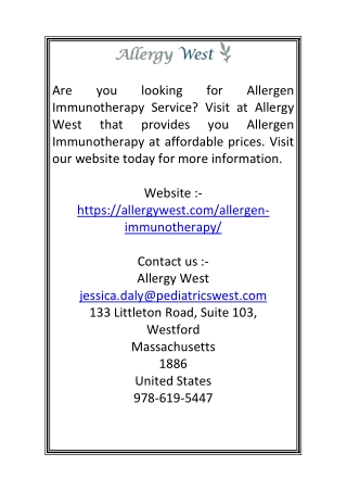 Allergy Immunotherapy Service  Allergy West (1)