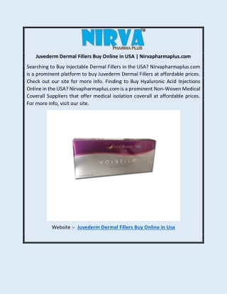 Juvederm Dermal Fillers Buy Online in USA | Nirvapharmaplus.com