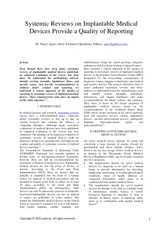Systemic reviews on implantable medical devices provide a quality of reporting – Pubrica