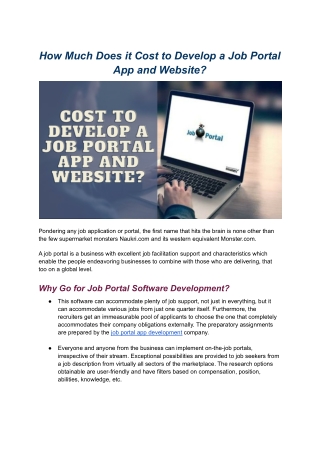 How Much Does it Cost to Develop a Job Portal App and Website?