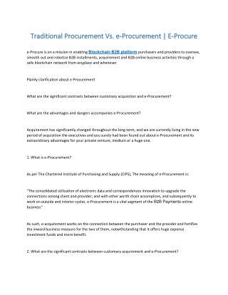 Traditional Procurement Vs. e-Procurement