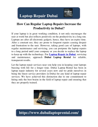 How Can Regular Laptop Repairs Increase the Productivity in Dubai?