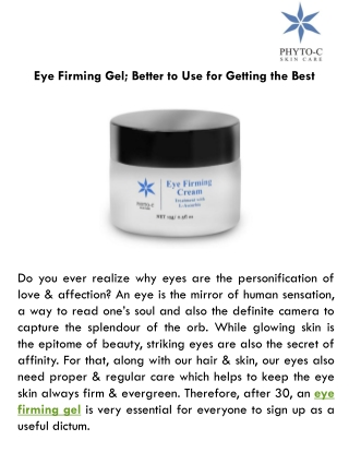 Eye Firming Gel; Better to Use for Getting the Best