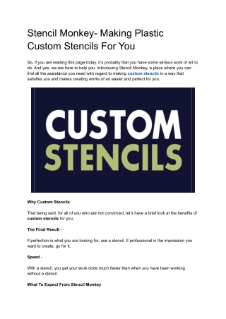 Stencil Monkey- Making Plastic Custom Stencils For You