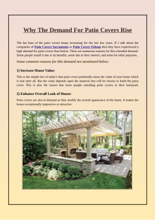 What Is the Reason Behind Patio Covers Demand Rise?