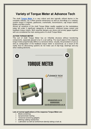 Variety of Torque Meter at Advance Tech