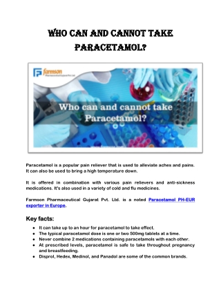 Farmson - Who can and cannot take Paracetamol_