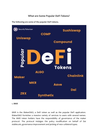 What are Some Popular DeFi Tokens