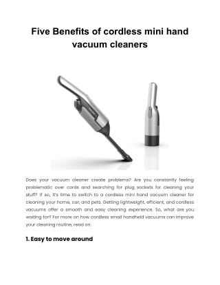 Five Benefits of cordless mini hand vacuum cleaners