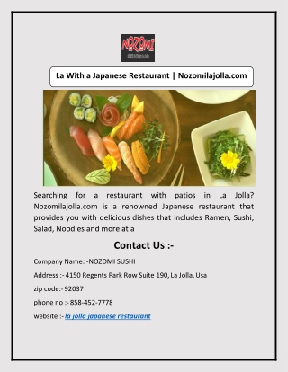 La With a Japanese Restaurant | Nozomilajolla.com