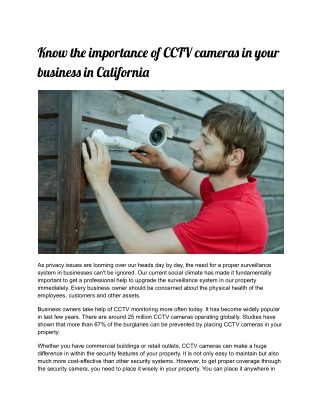 Know the importance of CCTV cameras in your business in California