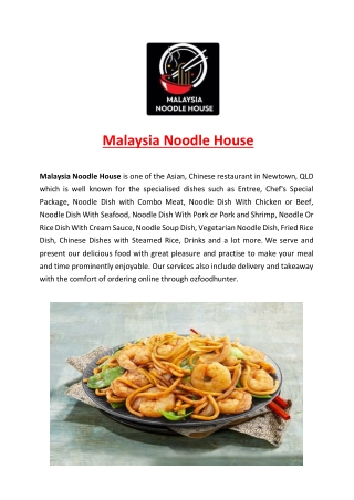 5% Off - Malaysia Noodle House Restaurant Menu Newtown, QLD