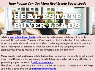 How People Can Get More Real Estate Buyer Leads