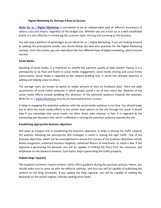Write for us | Digital Marketing for Startups 4 Keys to Success