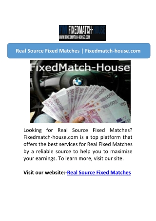 Real Source Fixed Matches | Fixedmatch-house.com