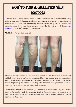 How to Find A Qualified Vein Doctor