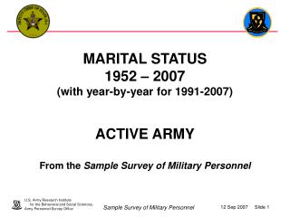 MARITAL STATUS 1952 – 2007 (with year-by-year for 1991-2007) ACTIVE ARMY From the Sample Survey of Military Personnel