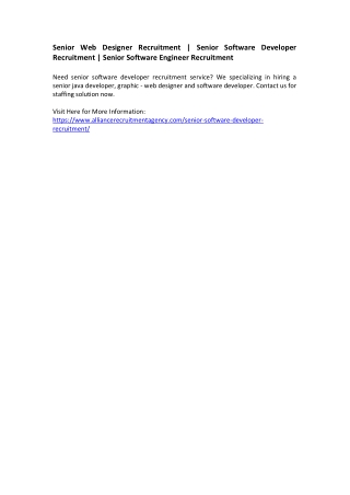 Senior Web Designer Recruitment - Senior Software Developer Recruitment - Senior Software Engineer Recruitment