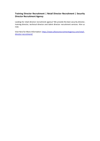 Training Director Recruitment - Retail Director Recruitment - Security Director Recruitment Agency