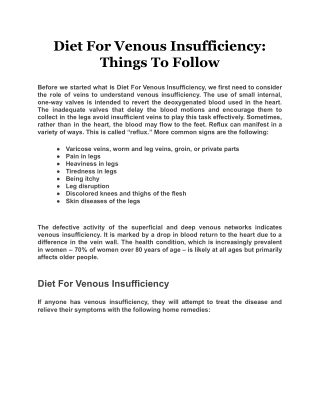 Diet For Venous Insufficiency Things To Follow