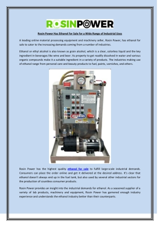 Rosin Power Has Ethanol for Sale for a Wide Range of Industrial Uses