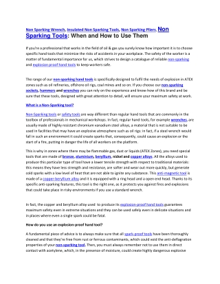 Non Sparking Wrench, Insulated Non Sparking Tools, Non Sparking Pliers, Non Sparking Tools When and How to Use Them