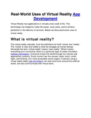Real-World Uses of Virtual Reality App Development