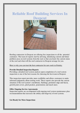 Reliable Roof Building Services In Deepcut