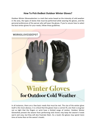 How To Pick the Best Outdoor Winter Gloves - WorkGlovesDepot