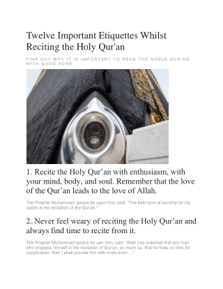 Twelve Important Etiquettes Whilst Reciting the Holy Qur'an