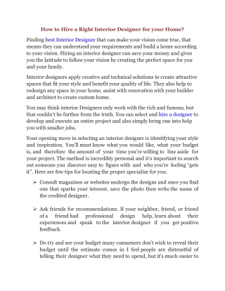 How to Hire a Right Interior Designer for your Home