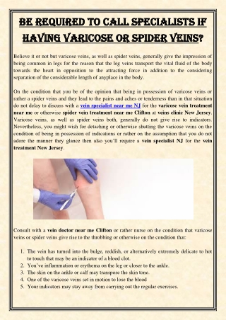 Be Required To Call Specialists If Having Varicose or Spider Veins