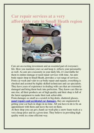 Car repair services at a very affordable rate in Small Heath region