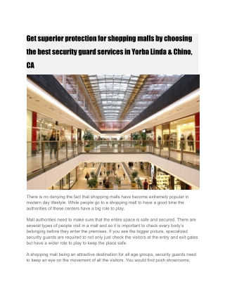 Get superior protection for shopping malls by choosing the best security guard s