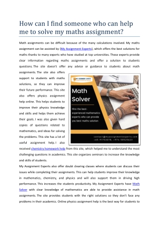How can I find someone who can help me to solve my maths assignment
