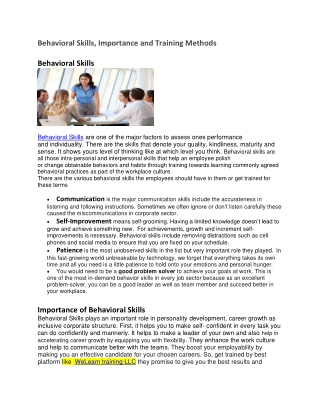 Behavioral Skills, Importance and Training Methods