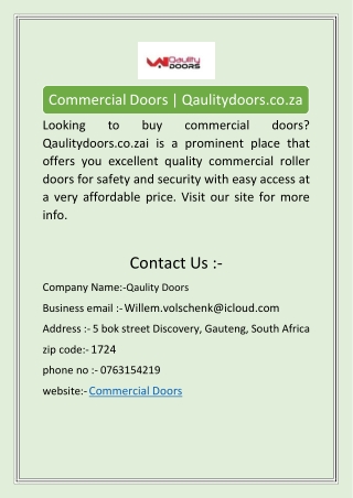 Commercial Doors | Qaulitydoors.co.za