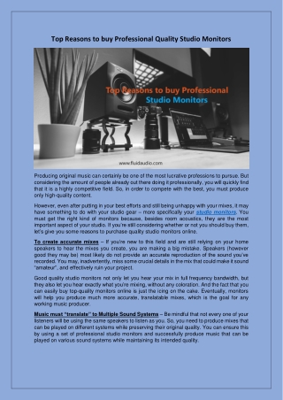 Top Reasons to buy Professional Studio Monitors