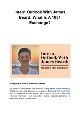 Intern Outlook With James Beard: What Is A 1031 Exchange?