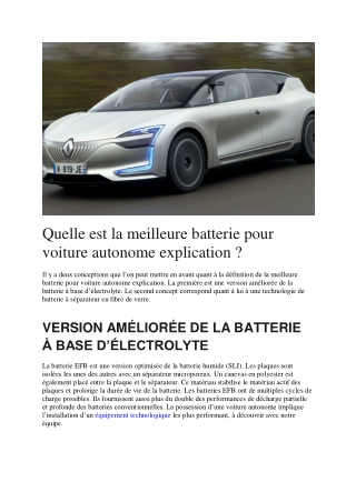 Technologie de batterie Voiture Autonome