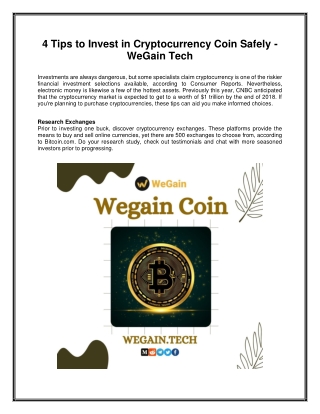 4 Tips to Invest in Cryptocurrency Coin Safely - WeGain Tech