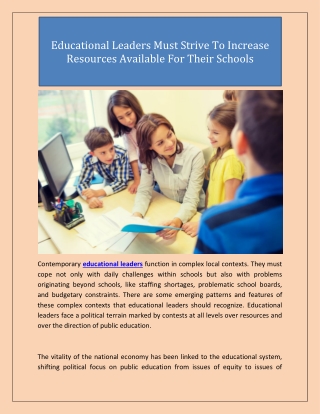 Educational Leaders Must Strive To Increase Resources Available For Their Schools