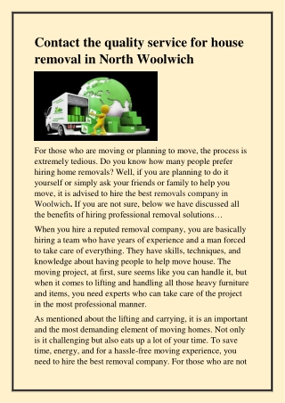 Contact the quality service for house removal in North Woolwich