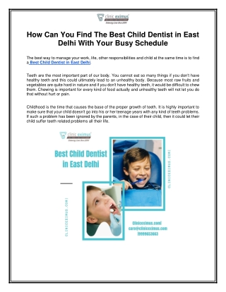 How Can You Find The Best Child Dentist in East Delhi With Your Busy Schedule