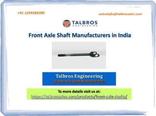 Best Front Axle Shaft Manufacturers & Suppliers In India