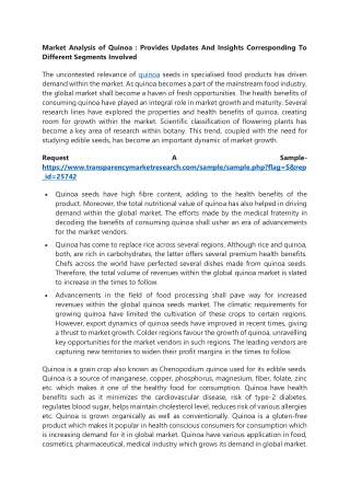 Market Analysis of Quinoa : Provides Updates And Insights Corresponding