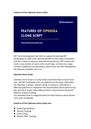 Features of Our Opensea clone scripts