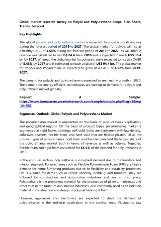 Global market research survey on Polyol and Polyurethane-Scope, Size, Share, Tre