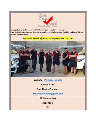 Plumber Berwick Yourchoiceplumbers.com.au