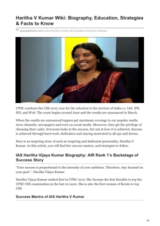 Haritha V Kumar Wiki: Biography, Education, Strategies & Facts to Know
